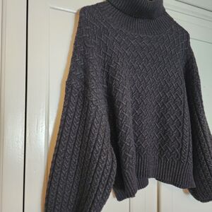 Tahari Charcoal Cable Knit Turtleneck Sweater